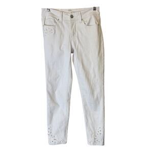Bob Timberlake Jeans White Embroidered Ankle skinny Eyelet Cutout sz 4